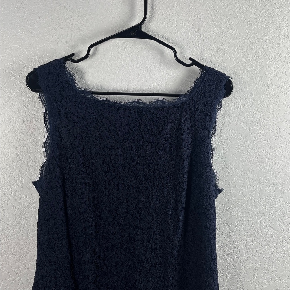 Adrianna Papell Women Navy Laced Sleeveless Shift Cocktail Mini Dress Size US 14 - Picture 6 of 9